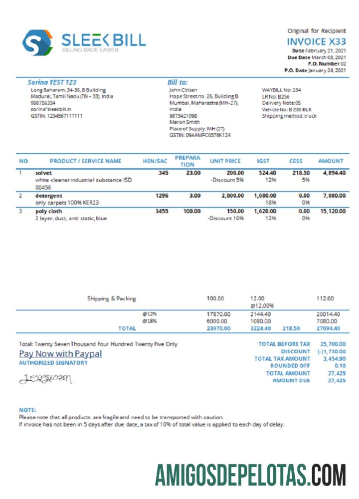 Fatura da empresa de software de faturamento elegante da Índia modelo